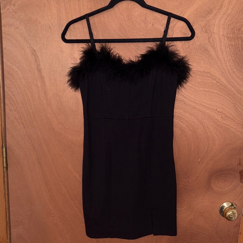 Forever 21 Black Mini Dress with Feather Detail